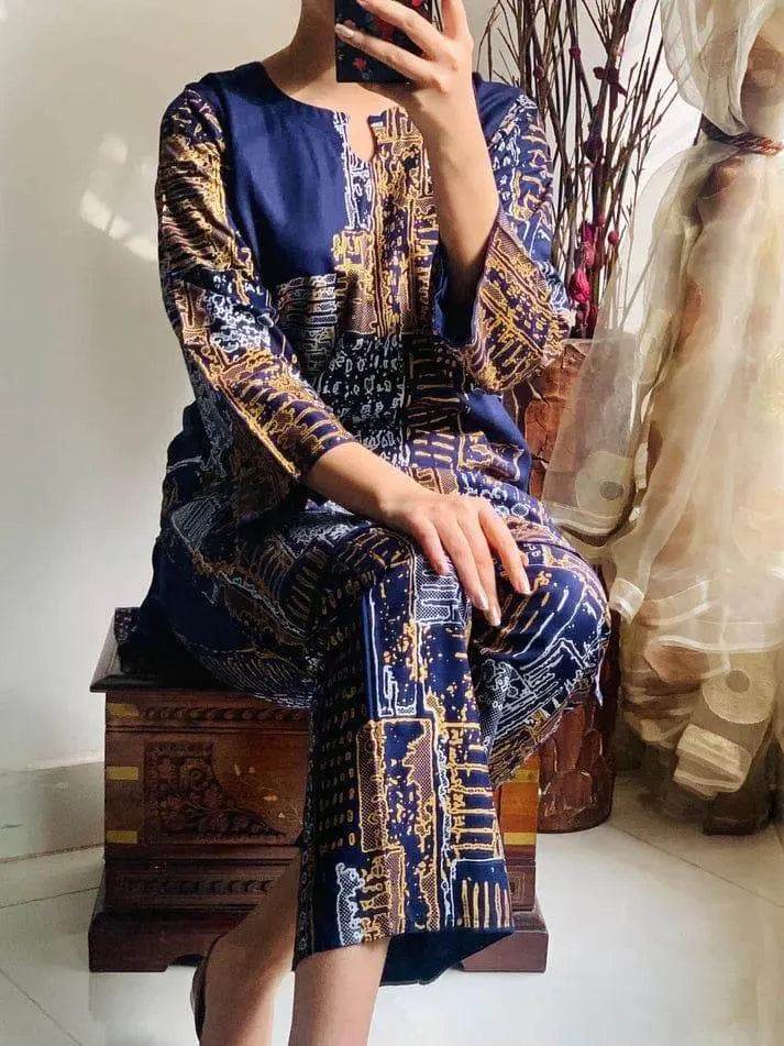 2Pcs Women Stitched Linen Block Printed Suit - JELLA