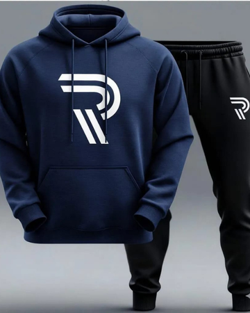 Navy Blue “R” Premium Hoodie & Jogger Tracksuit Set for Men