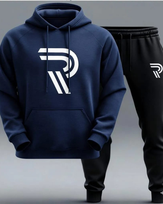 Navy Blue “R” Premium Hoodie & Jogger Tracksuit Set for Men