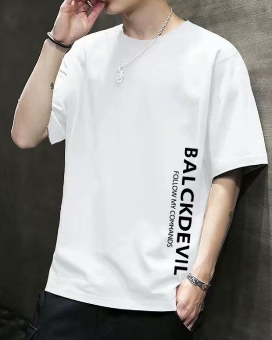 Men’s “BALCKDEVIL” Graphic Urban Streetwear T-Shirt – White