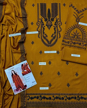 Libaas Luxury Embroidered Unstitched Dhanak Suit – 3 Piece Set