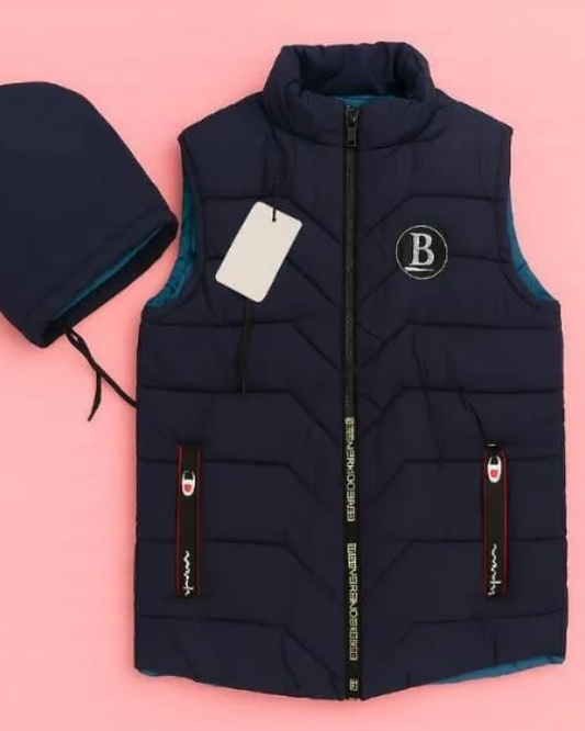 Boys’ Premium Puffer Sleeveless Jacket with Detachable Hood – Navy Blue